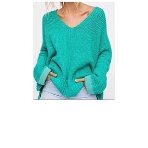 Free People Take Over Me Chunky Oversized Slouchy Knit Sweater Green XS/S Boho